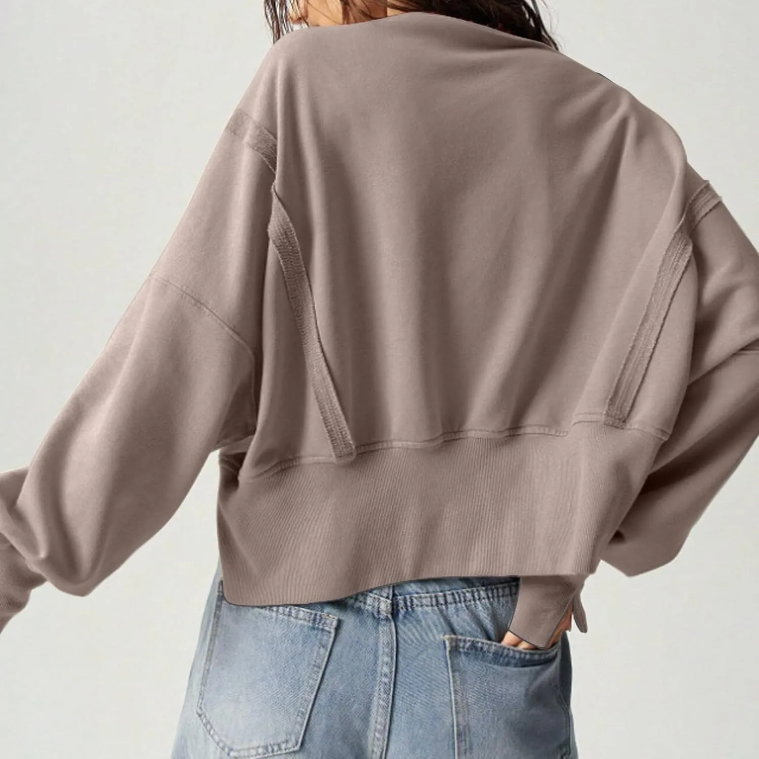 EGUGYDW Womens Crewneck Sweatshirts Cropped Long Sleeve Side Slit Loose Fit Teen Girls 2024 Fall Crop Pullover Tops