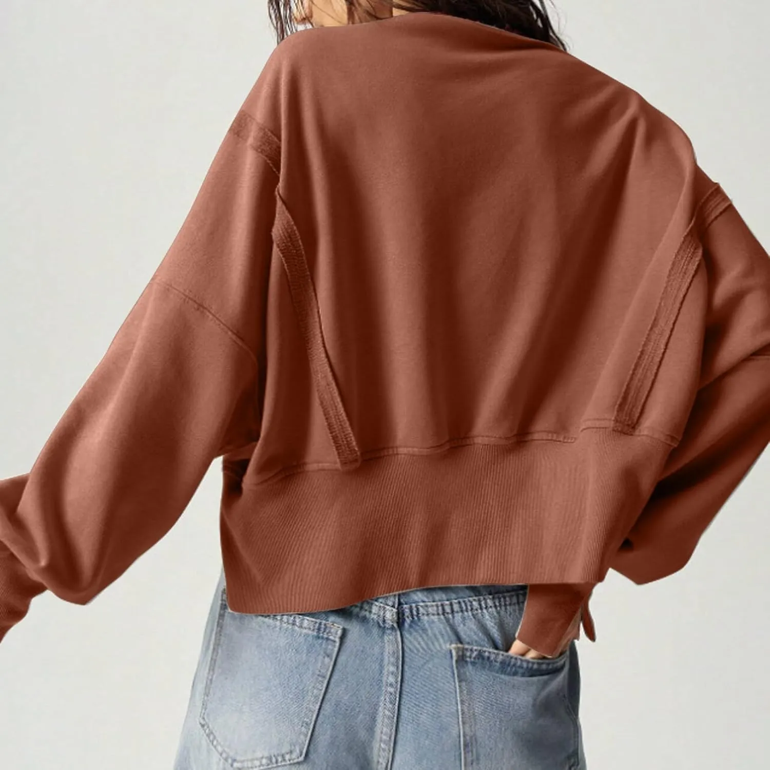 EGUGYDW Womens Crewneck Sweatshirts Cropped Long Sleeve Side Slit Loose Fit Teen Girls 2024 Fall Crop Pullover Tops