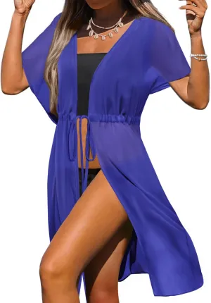 Ekouaer Bathing Suit Cover Up Chiffon Swim Suit Coverup Tie Front Sheer Beach Kimono Coverups Swimwear Cardigans