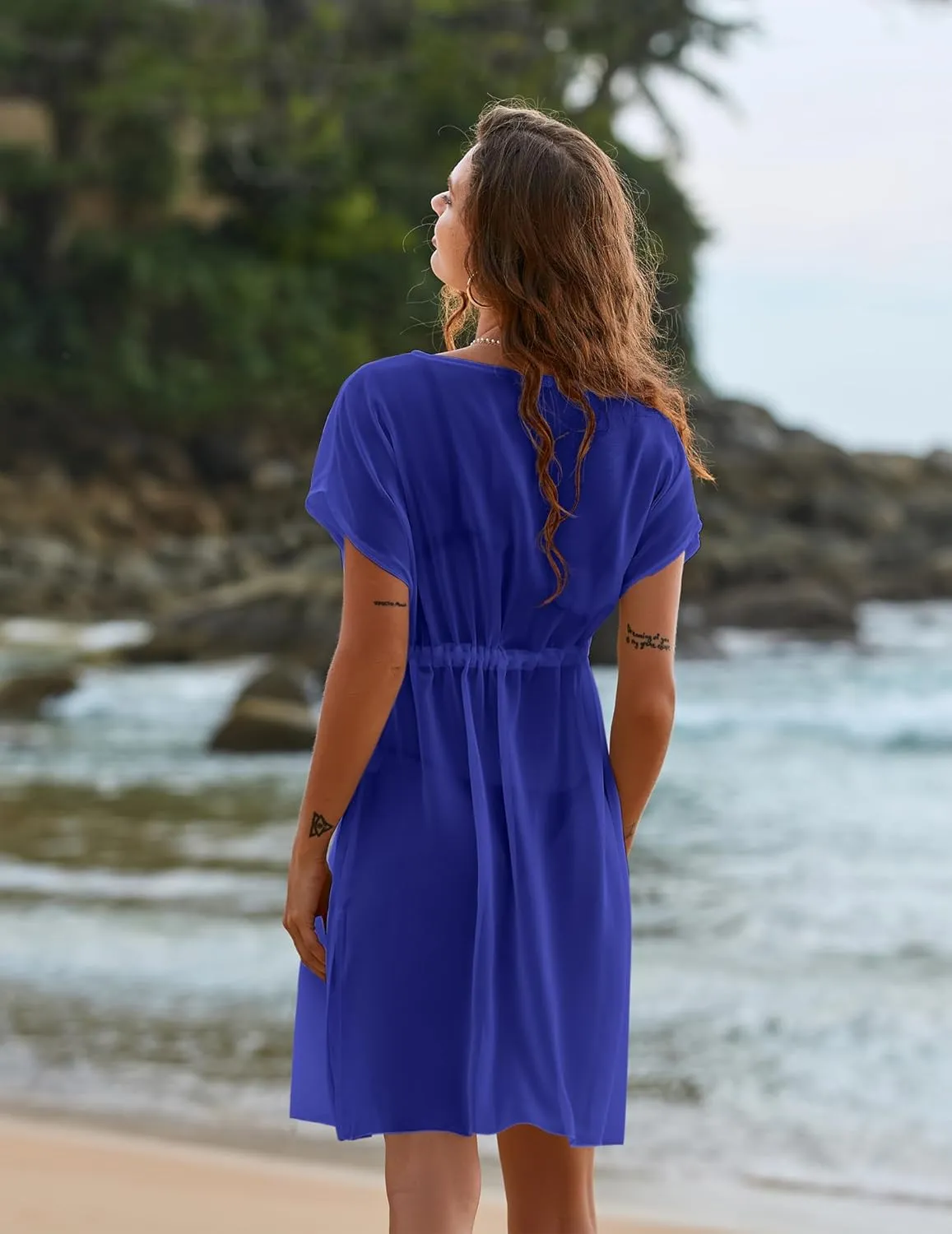 Ekouaer Bathing Suit Cover Up Chiffon Swim Suit Coverup Tie Front Sheer Beach Kimono Coverups Swimwear Cardigans