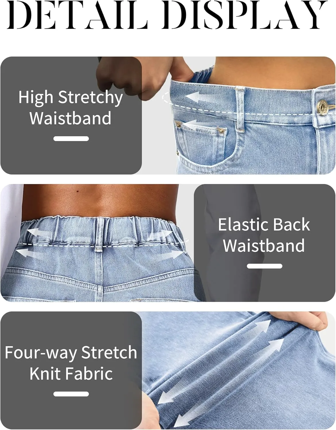 ELLEVEN High Stretchy Knit Straight Leg Sweatpant Jeans Women, Elastic Waist Wide Leg Baggy Jeans High Waisted Pull on Jeans