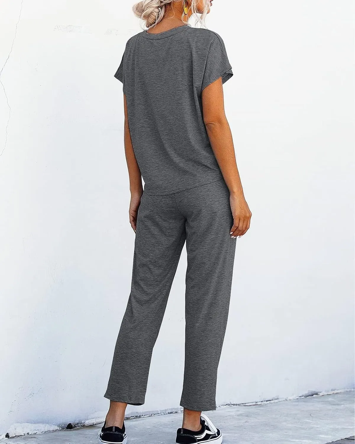 Eurivicy Women's 2 Piece Outfits Sets Casual Short Sleeve Crewneck T-Shirts and Pocketed Jogger Pants Summer Tracksuit Set
