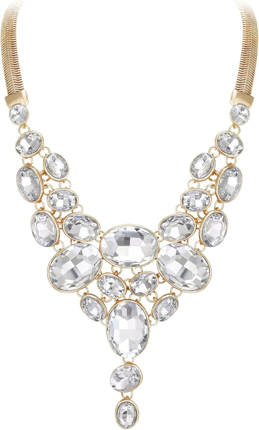 EVER FAITH Art Deco Chunky Oval Rhinestone Crystal Bib Statement Necklace