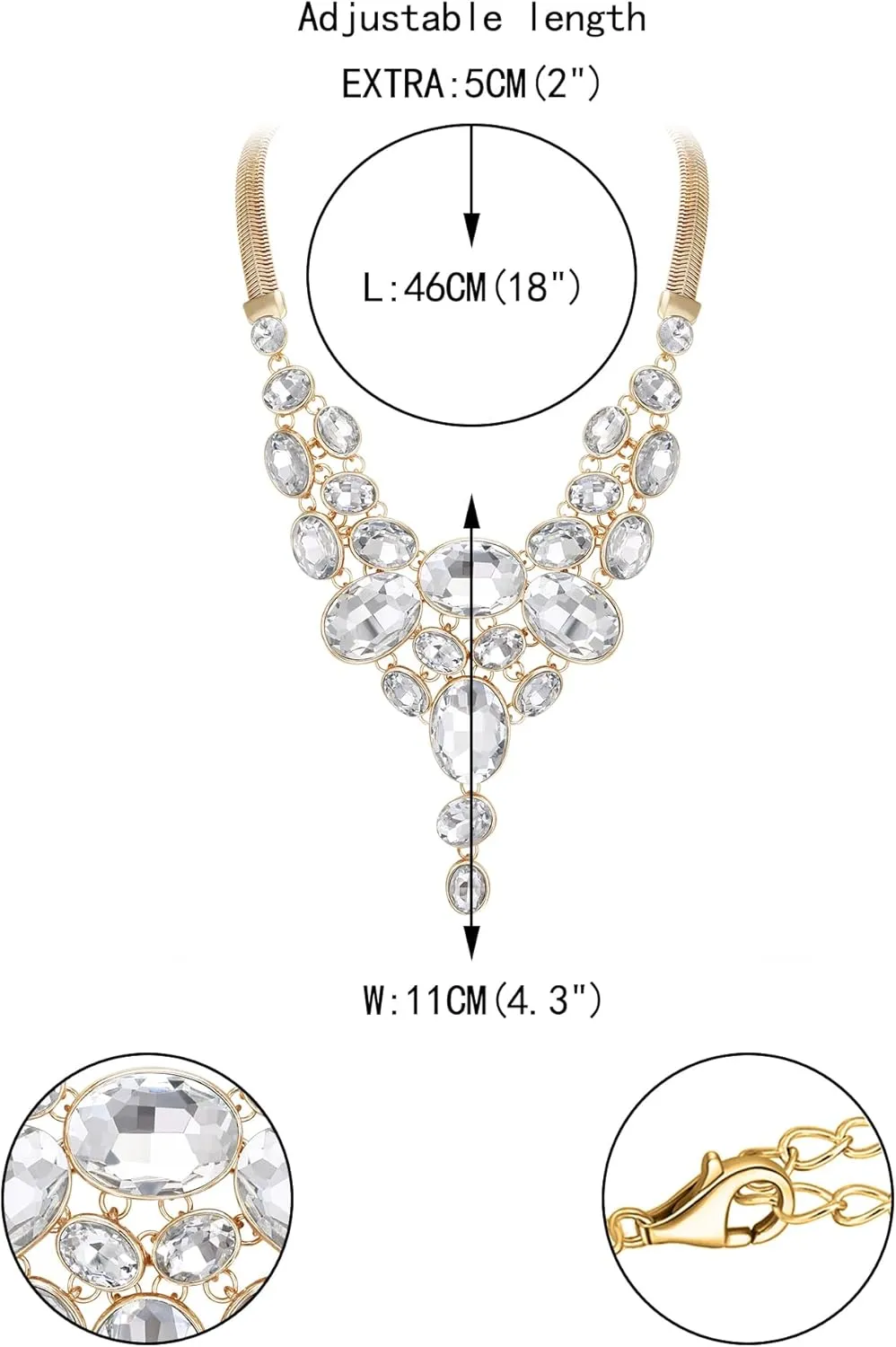 EVER FAITH Art Deco Chunky Oval Rhinestone Crystal Bib Statement Necklace