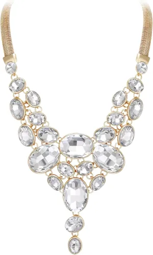 EVER FAITH Art Deco Chunky Oval Rhinestone Crystal Bib Statement Necklace