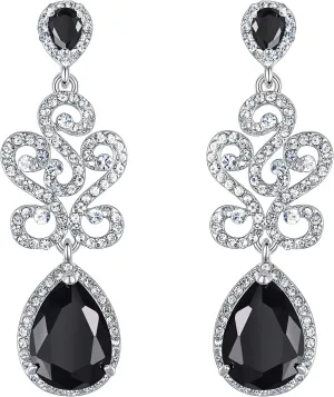 EVER FAITH Art Deco S-Shape Teardrop Pierced Dangle Earrings Flawless Zircon