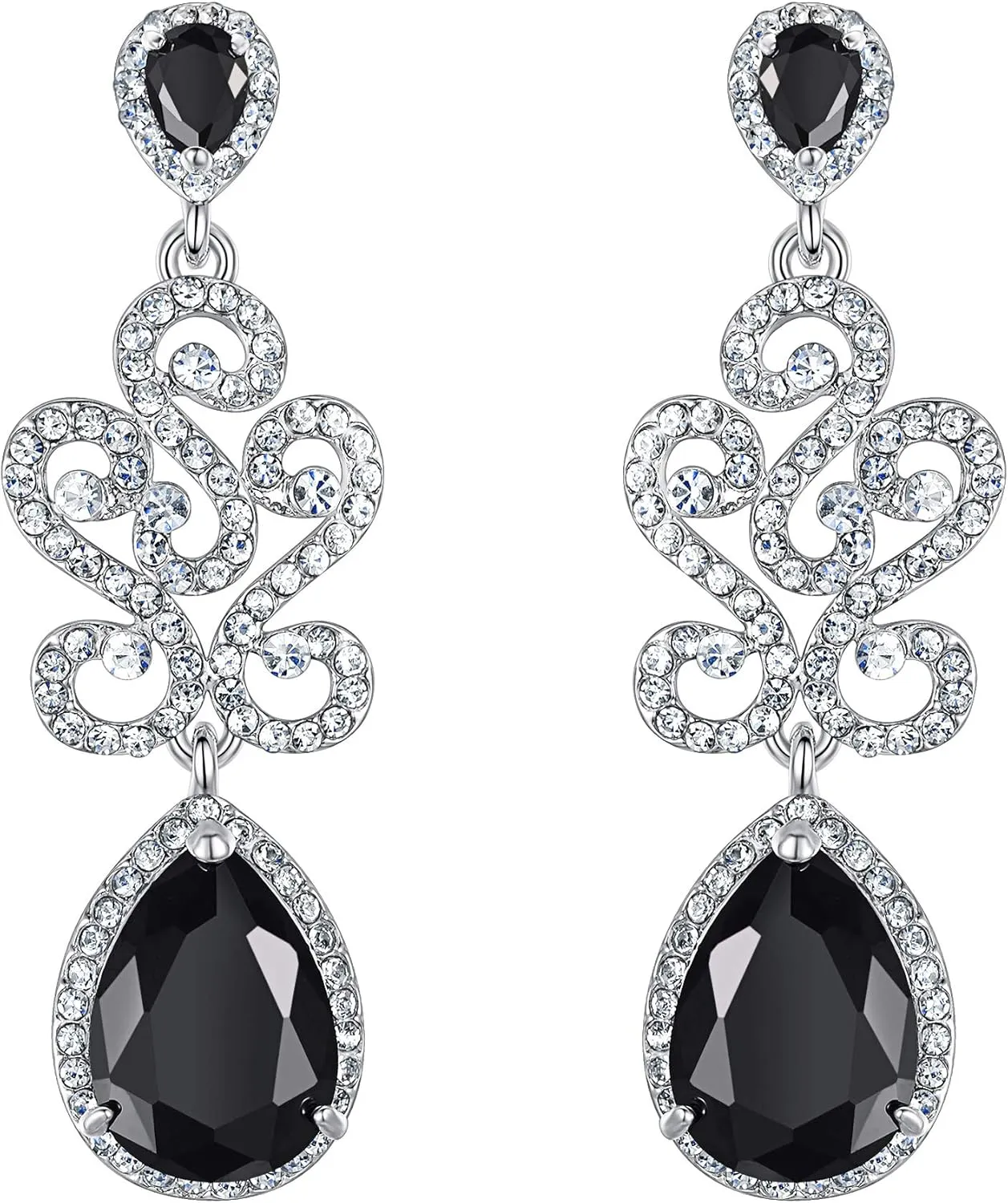 EVER FAITH Art Deco S-Shape Teardrop Pierced Dangle Earrings Flawless Zircon