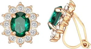 EVER FAITH Oval Cubic Zirconia Clip-on Earrings for Women, Flower Leaf Clip On Stud Earring for Prom