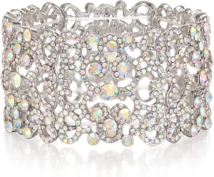 EVER FAITH Women's Austrian Crystal Bride Heart Art Deco Elastic Stretch Bracelet Clear