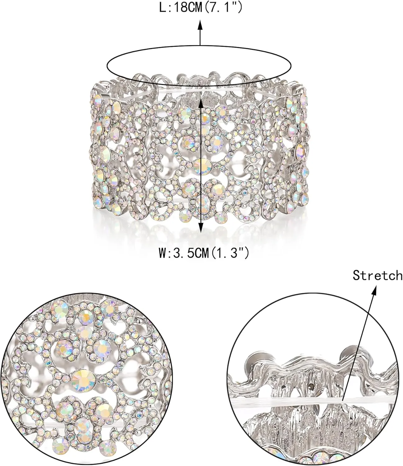 EVER FAITH Women's Austrian Crystal Bride Heart Art Deco Elastic Stretch Bracelet Clear