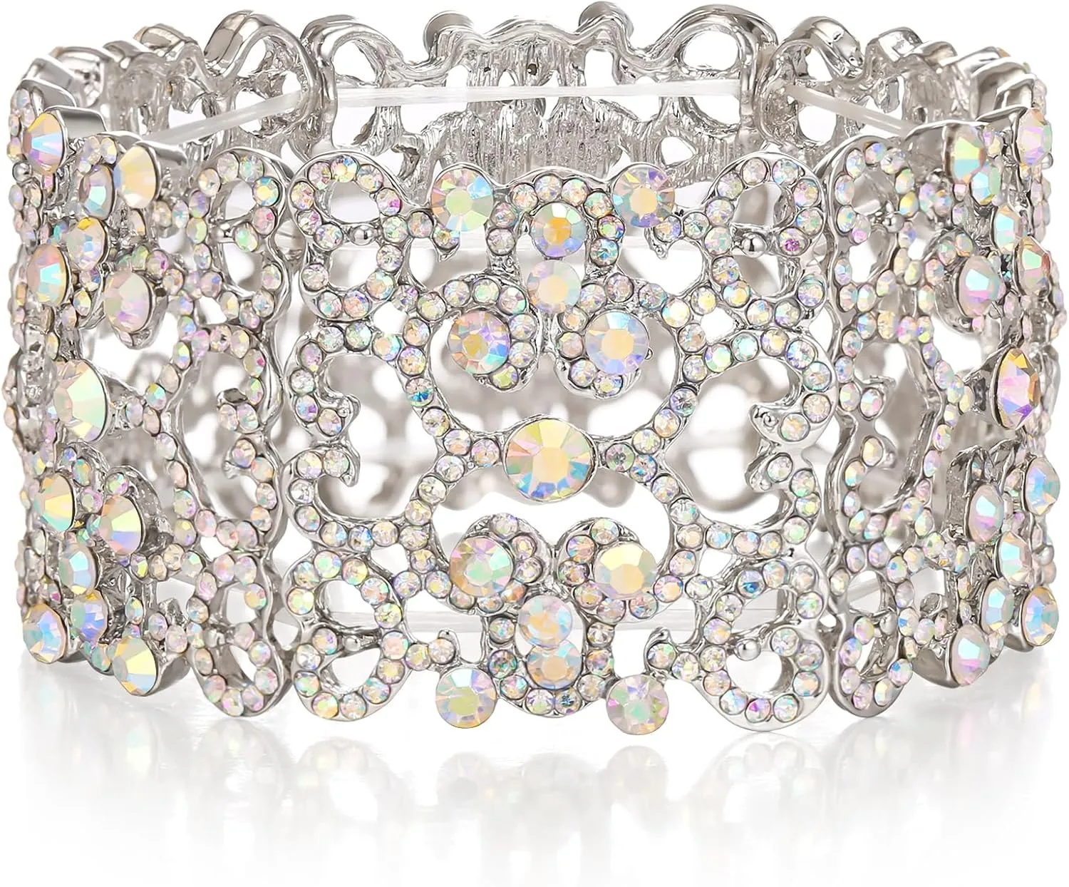EVER FAITH Women's Austrian Crystal Bride Heart Art Deco Elastic Stretch Bracelet Clear