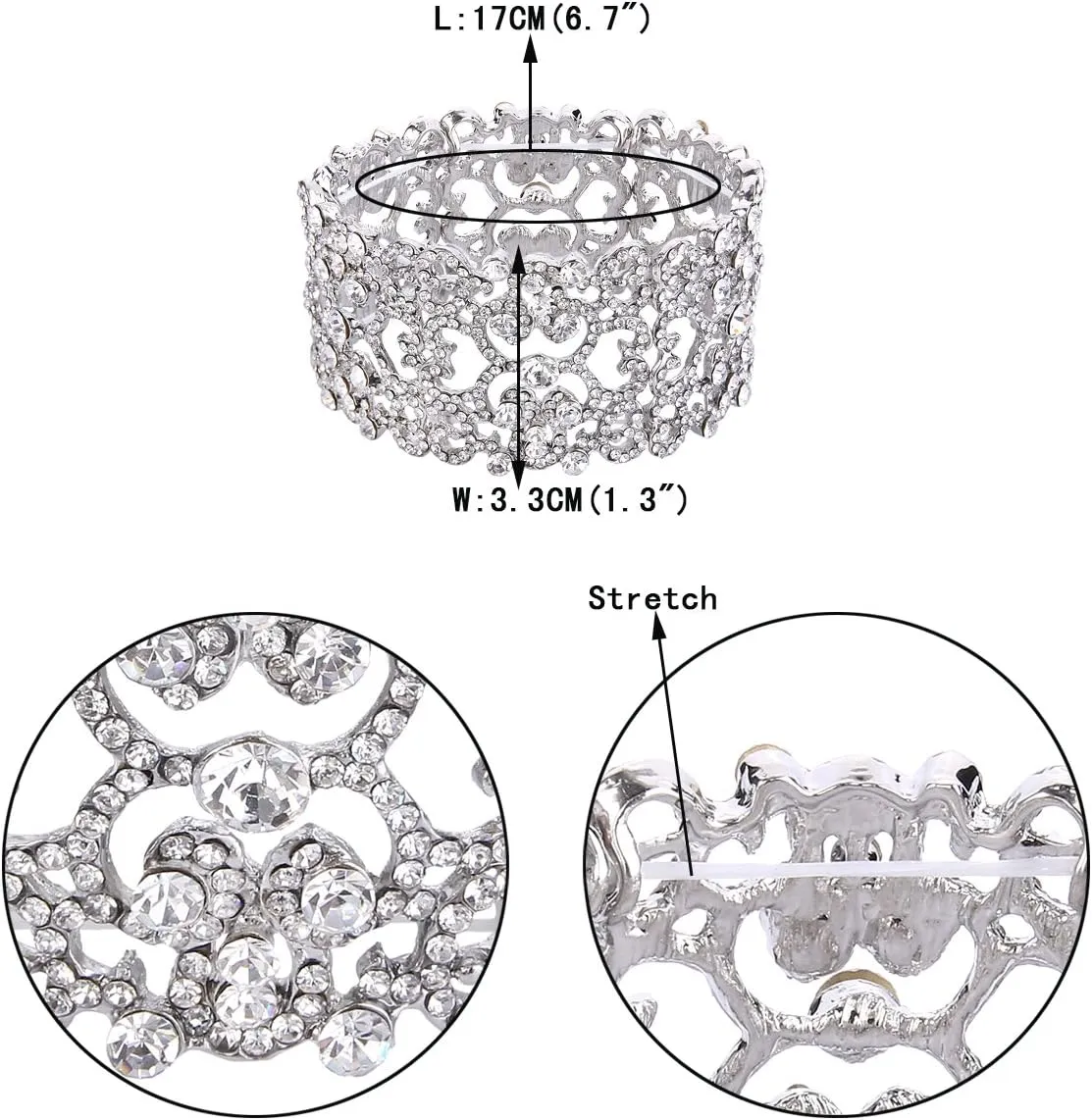 EVER FAITH Women's Austrian Crystal Bride Heart Art Deco Elastic Stretch Bracelet Clear