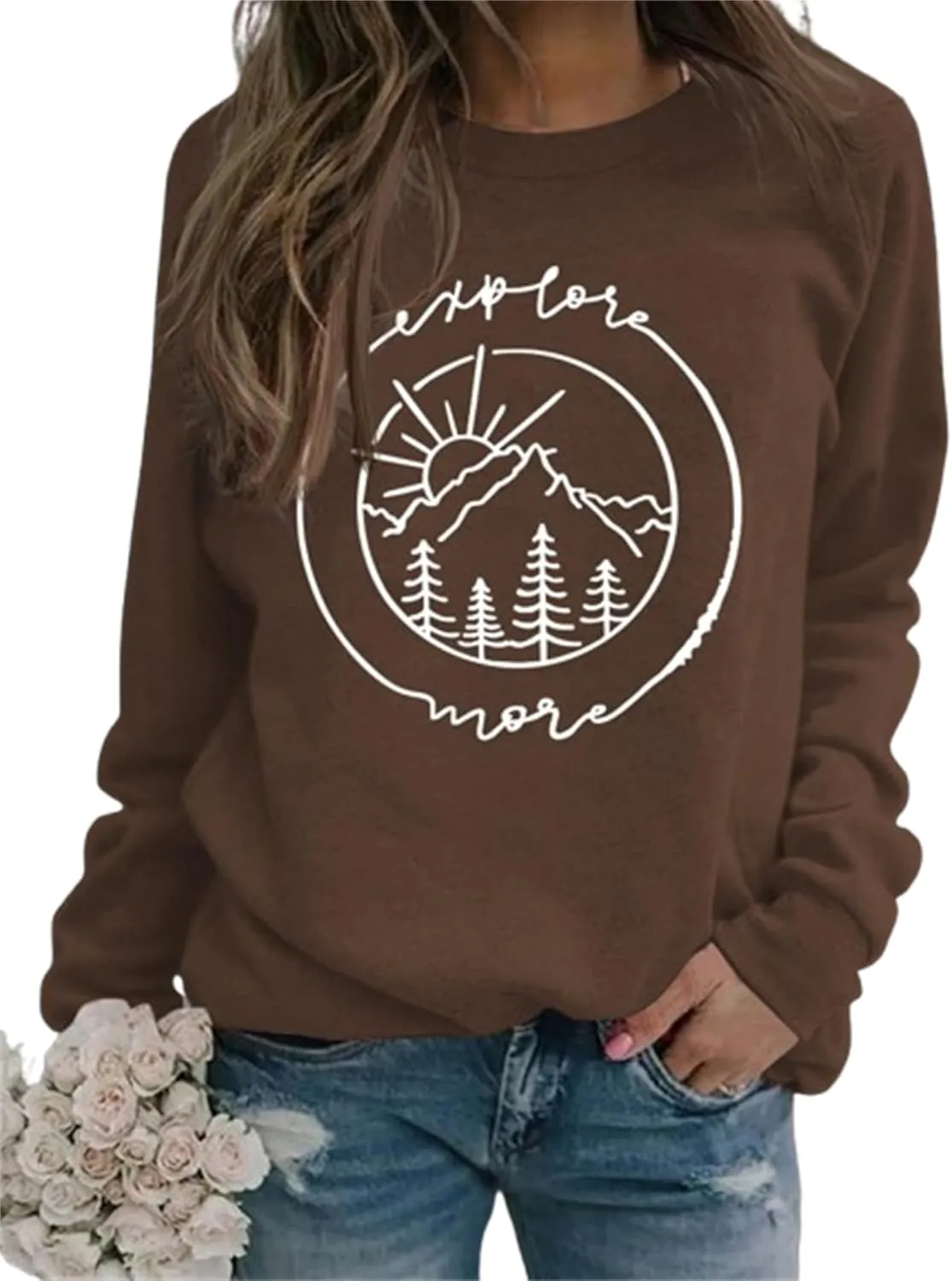 Explore More Sweatshirt for Women Crewneck Pullover Casual Long Sleeve Ladies Mountain Graphic Tops