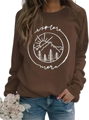 Explore More Sweatshirt for Women Crewneck Pullover Casual Long Sleeve Ladies Mountain Graphic Tops