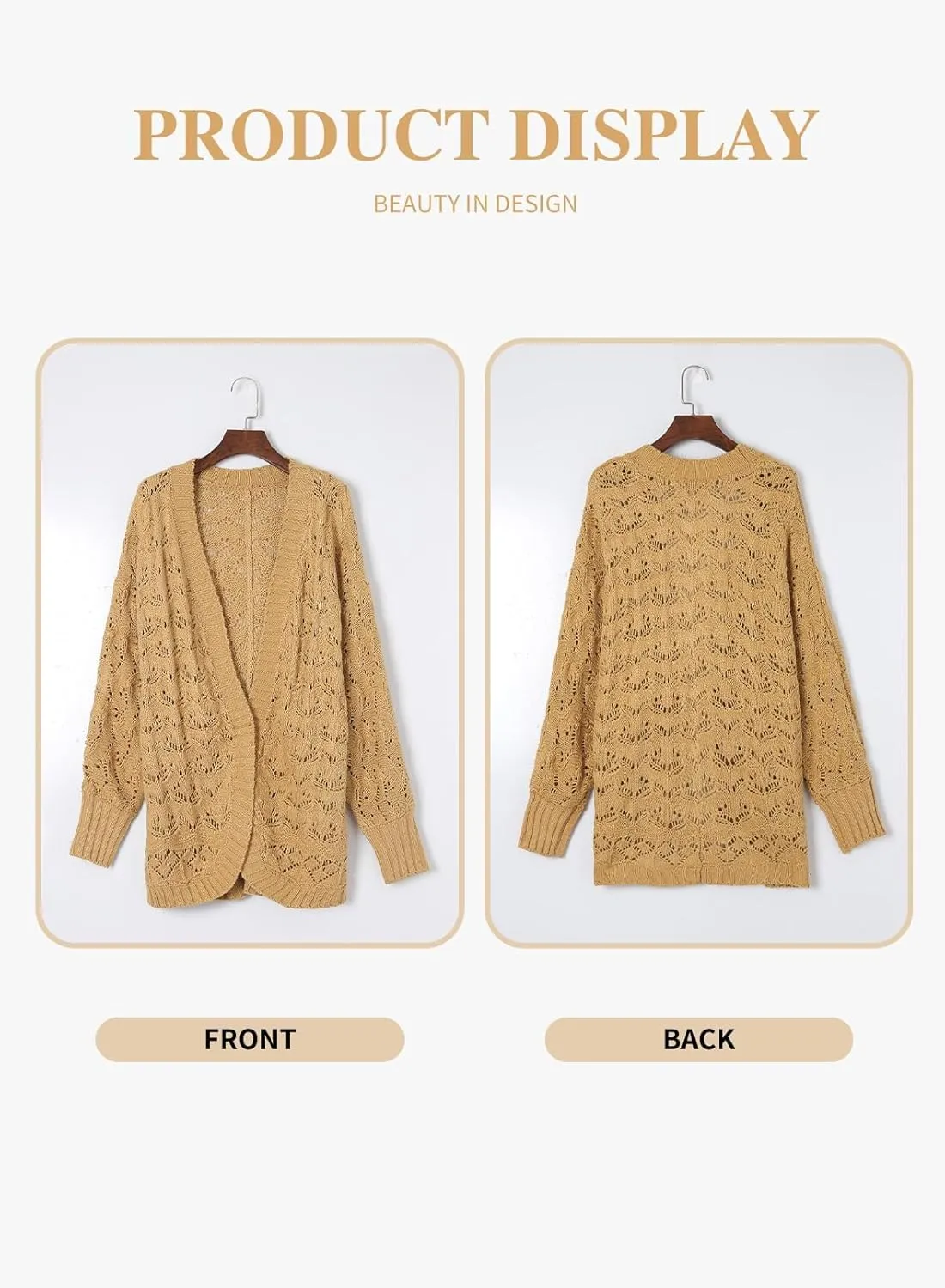Eytino Womens Plus Size Crochet Cardigan Sweater Long Sleeve Hollow Out Open Front Cardigans Outwear(1X-5X)