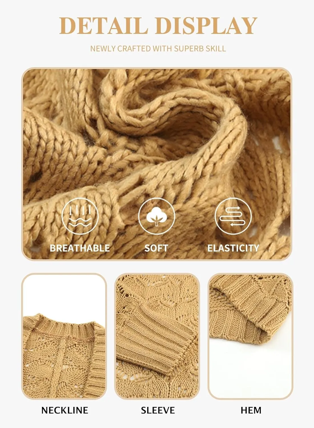 Eytino Womens Plus Size Crochet Cardigan Sweater Long Sleeve Hollow Out Open Front Cardigans Outwear(1X-5X)