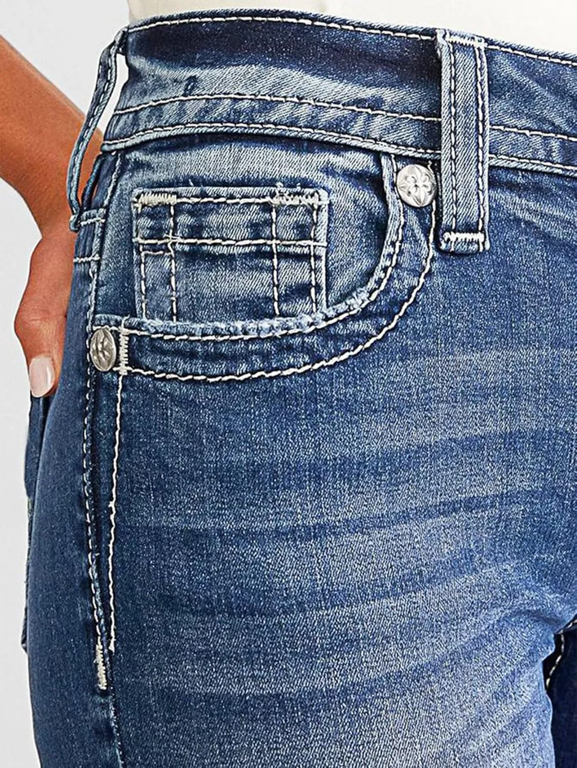 Flamingals Women's Butt Lifting Tummy Control Bootcut Jeans Skinny Leg Mid Rise Stretchy Denim Jeans