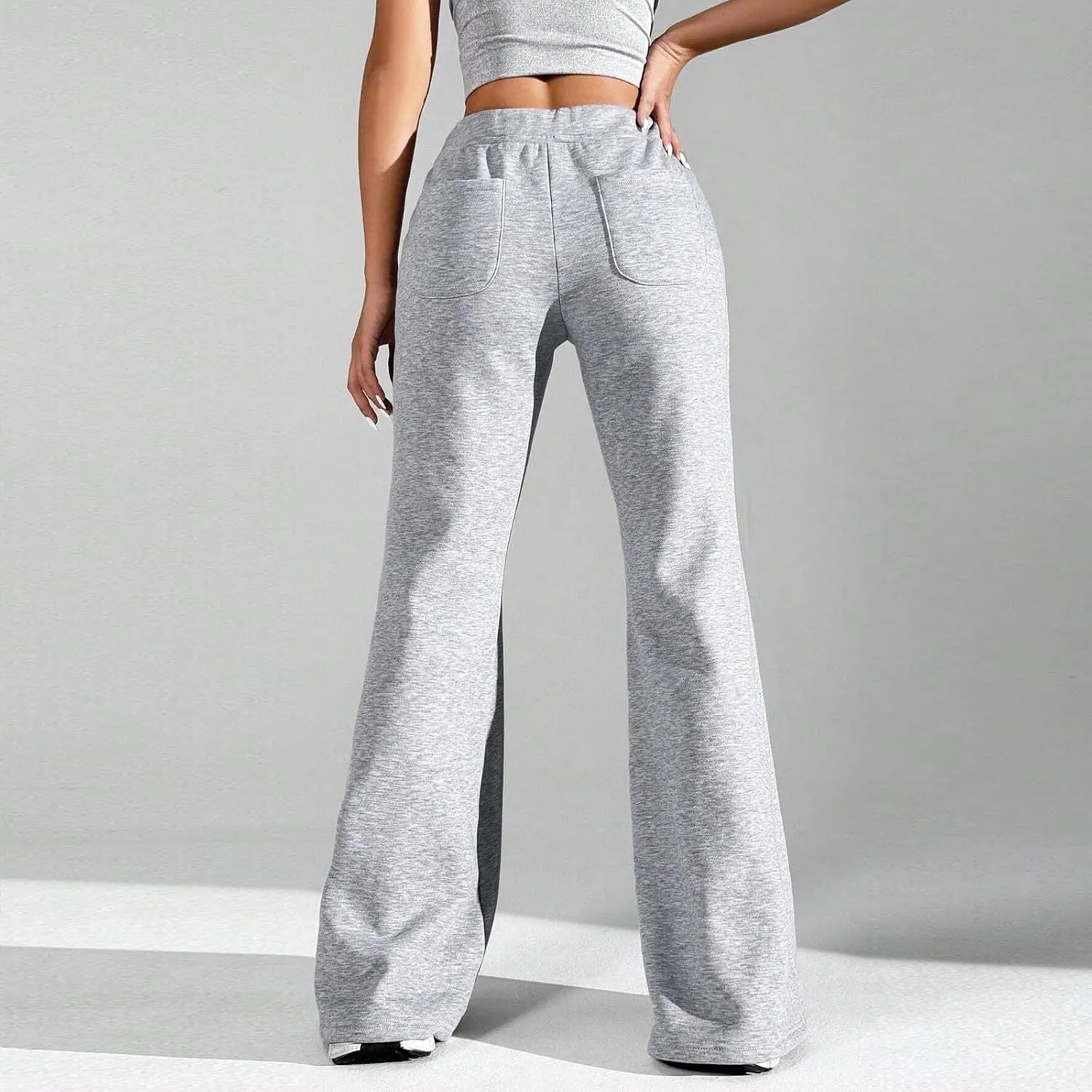 Flare Wide Leg Sweatpants Women Drawstring High Waisted Cotton Joggers Casual Flowy Bootcut Yoga Pants with Pockets