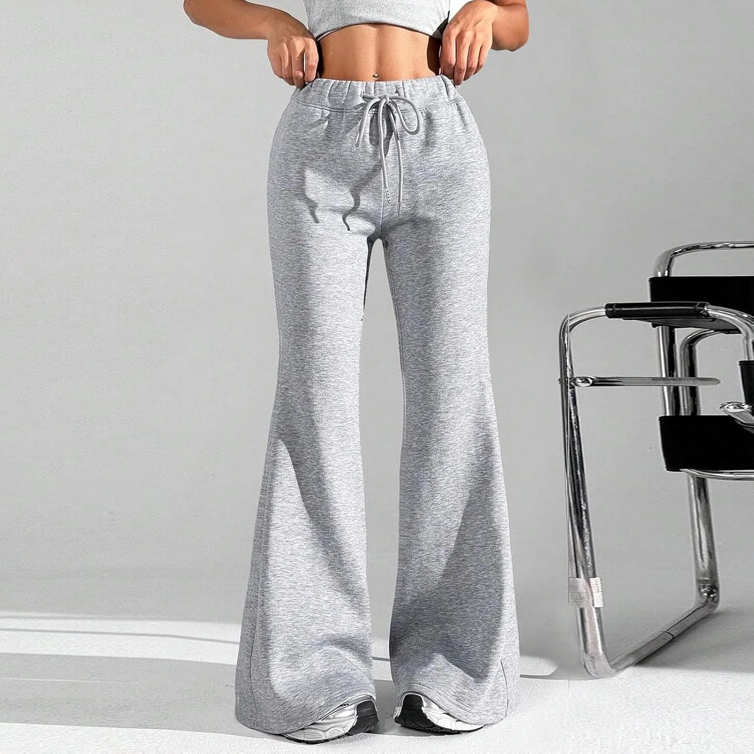 Flare Wide Leg Sweatpants Women Drawstring High Waisted Cotton Joggers Casual Flowy Bootcut Yoga Pants with Pockets