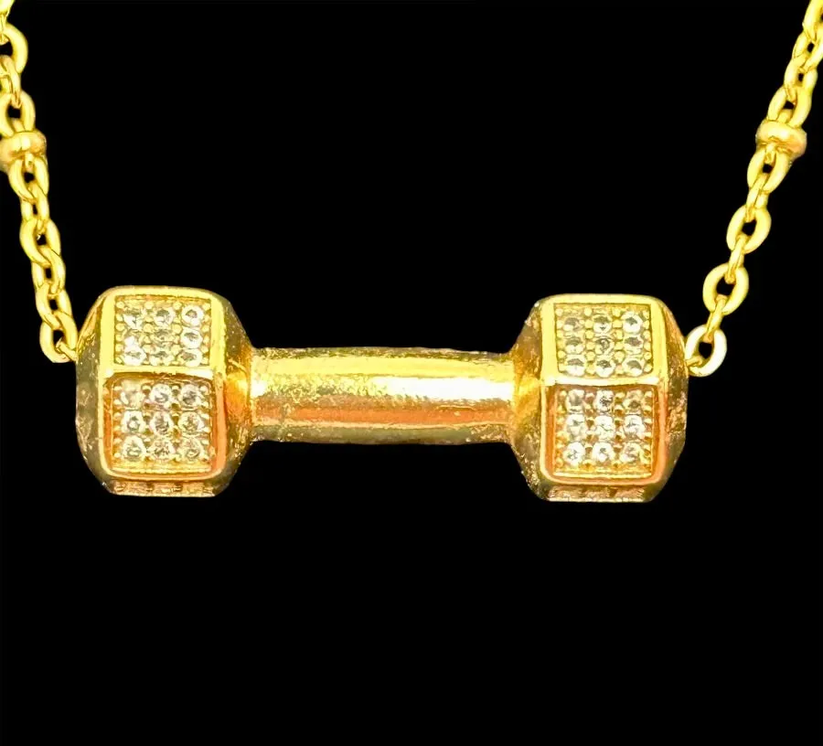 Floating Dumbbell Rhinestone Gold Necklace