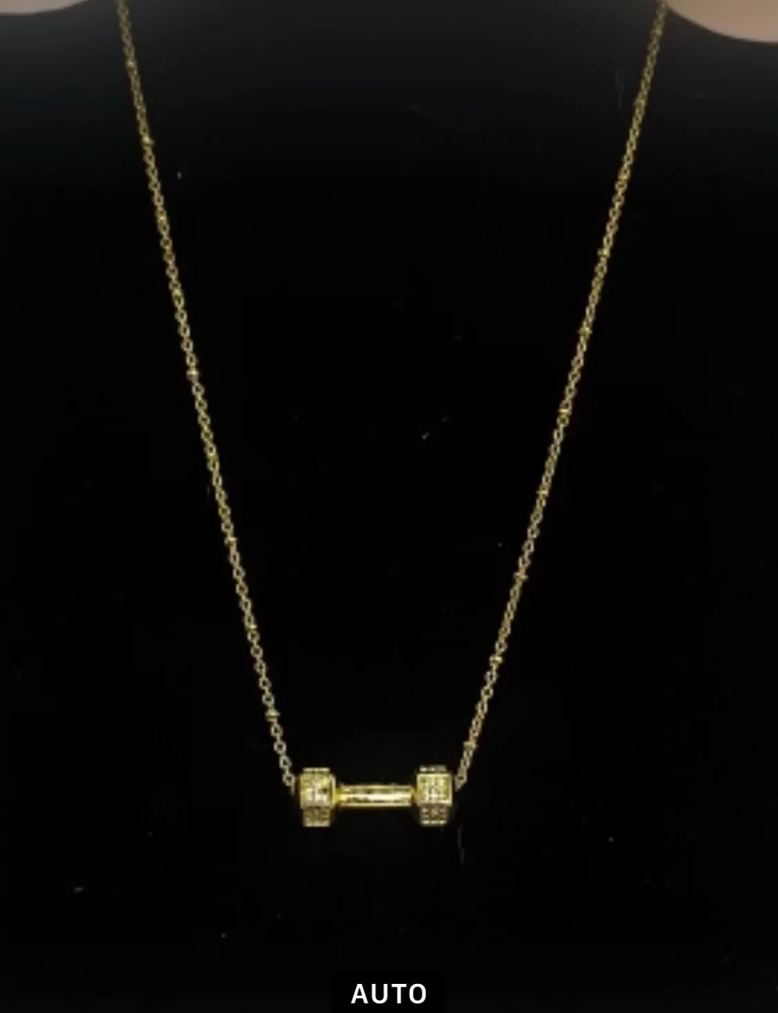 Floating Dumbbell Rhinestone Gold Necklace
