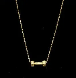 Floating Dumbbell Rhinestone Gold Necklace