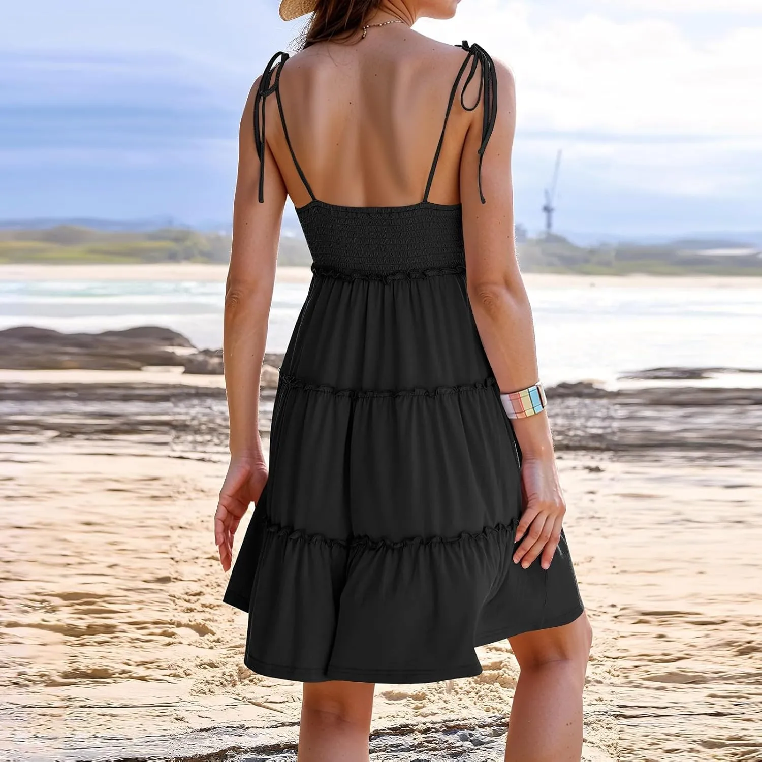 Floral Mini Dresses for Women Spaghetti Strap Tiered Ruffle Flowy Sundress Summer Vacation A Line Short Skater Dress