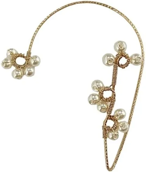 Flower Faux Pearl Ear Wrap, Ear Crawler/Climber Flower Ear Cartilage Cuff, No Piercing One Ear Jewelry Flower Vine