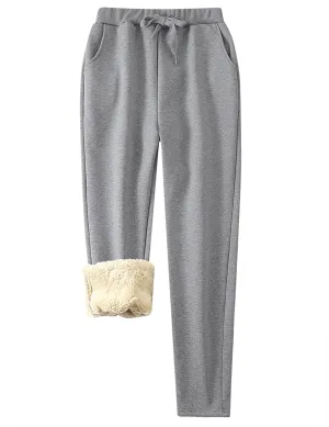 Flygo Womens Sherpa Lined Athletic Sweatpants Winter Active Joggers Fleece Pants(02 Light Grey-XXL)