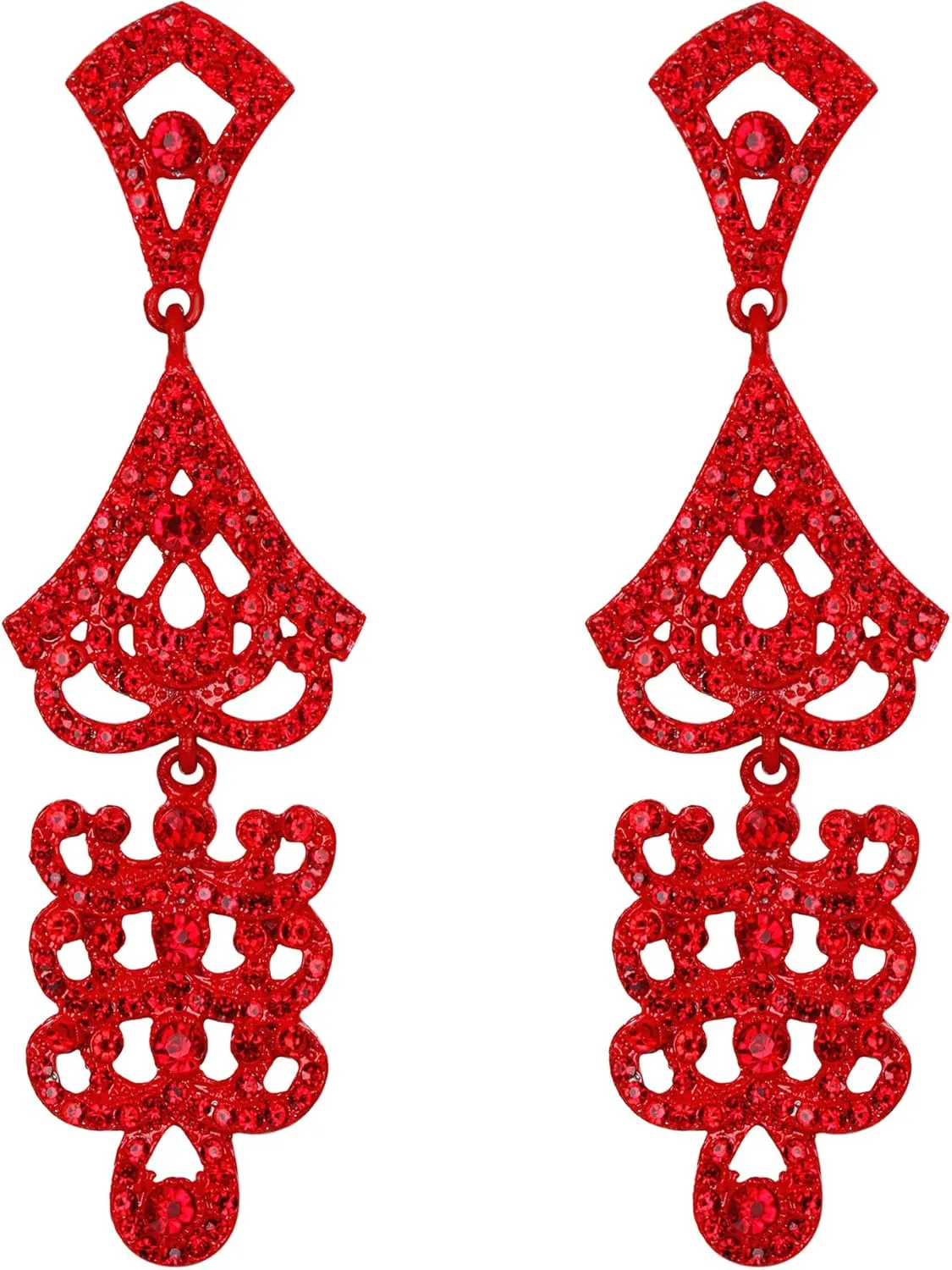 Flyonce Women's Vintage Style Art Deco Wedding Bridal Crystal Chandelier Dangle Earrings