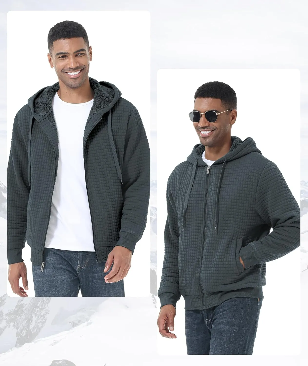 GEEK LIGHTING Mens Fleece Lined Hoodies Zip Up Waffle Knit Thicken Hooded Sweatshirts Winter Jackets