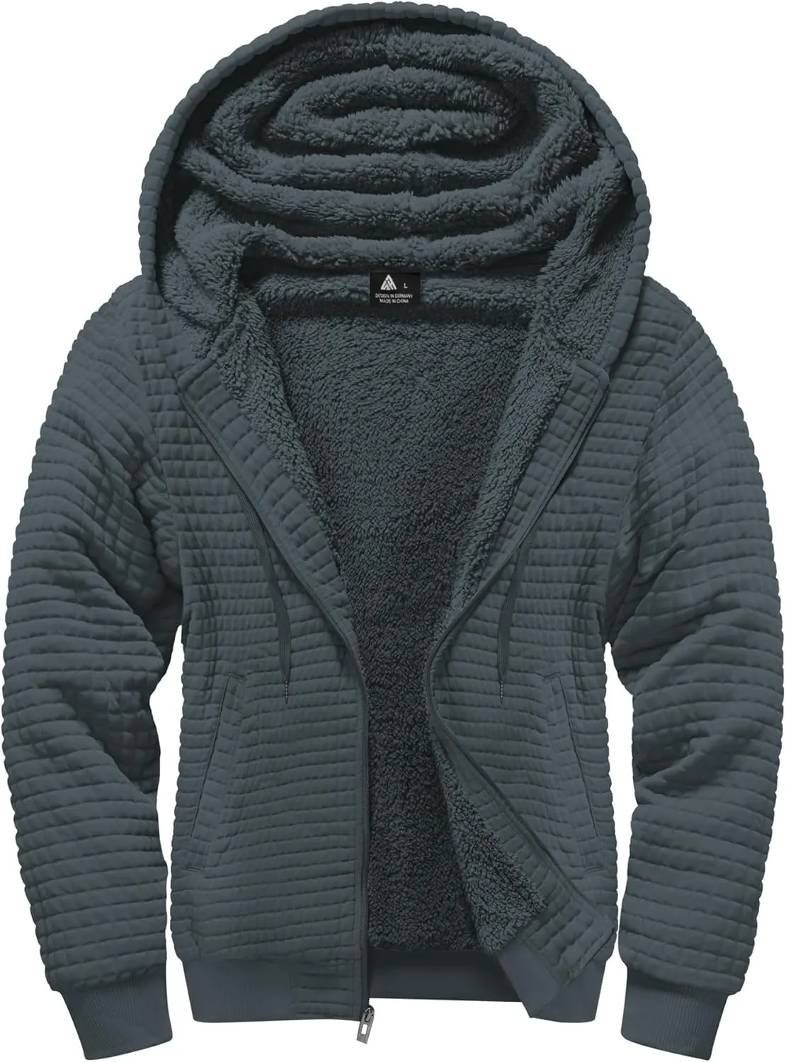 GEEK LIGHTING Mens Fleece Lined Hoodies Zip Up Waffle Knit Thicken Hooded Sweatshirts Winter Jackets