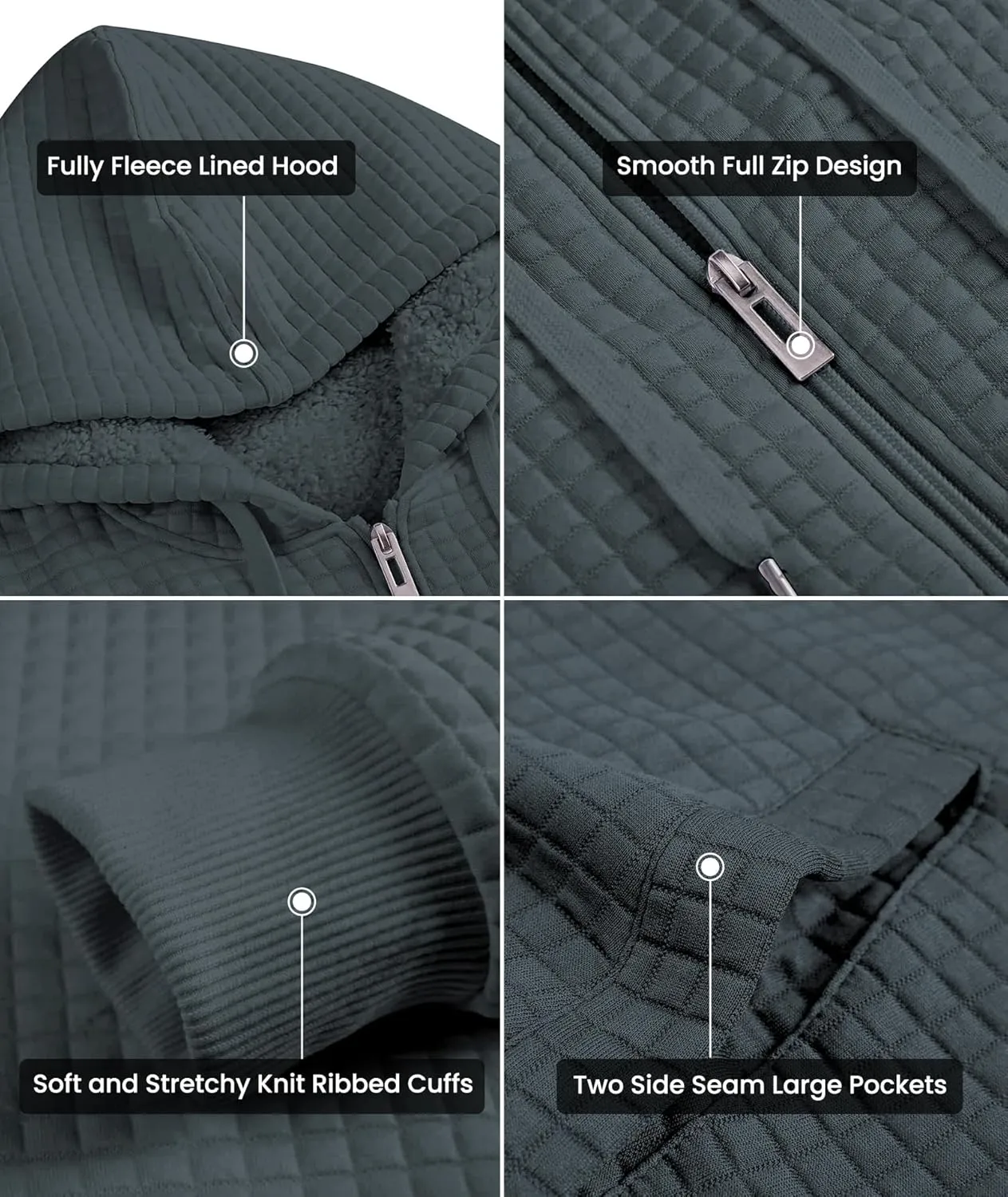 GEEK LIGHTING Mens Fleece Lined Hoodies Zip Up Waffle Knit Thicken Hooded Sweatshirts Winter Jackets