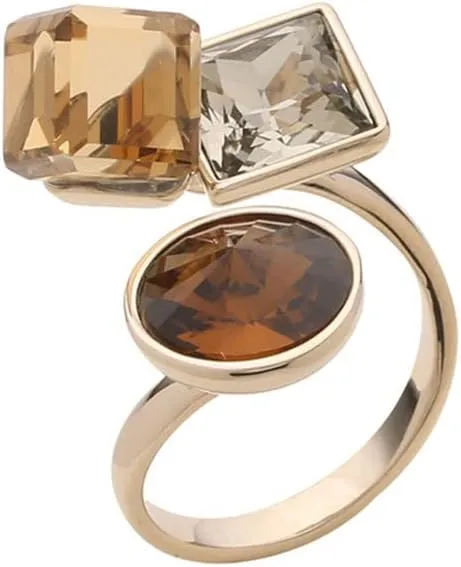 Geometric Crystal Statement Adjustable Open Ring for Women Girls Stacking Bezel Round Princess Cut Cube CZ Art Deco Finger Rings Comfort Fit Fashion Birthday Wedding Jewelry Size 8-10