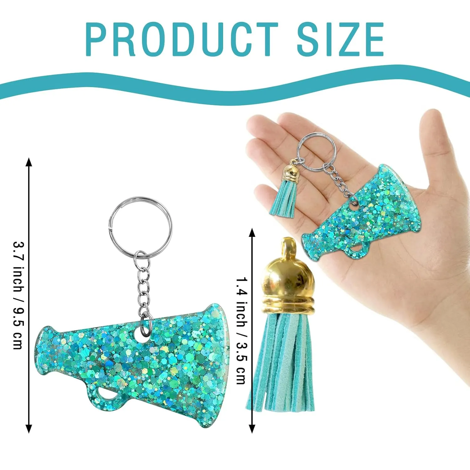Glittering Cheer Megaphone KeyChain - Cheer Charm Keychains Bulk - Girls Cheerleading Accessories - Ideal Gift for Cheerleaders and Team Members - Light Blue/2pcs