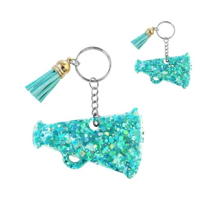 Glittering Cheer Megaphone KeyChain - Cheer Charm Keychains Bulk - Girls Cheerleading Accessories - Ideal Gift for Cheerleaders and Team Members - Light Blue/2pcs