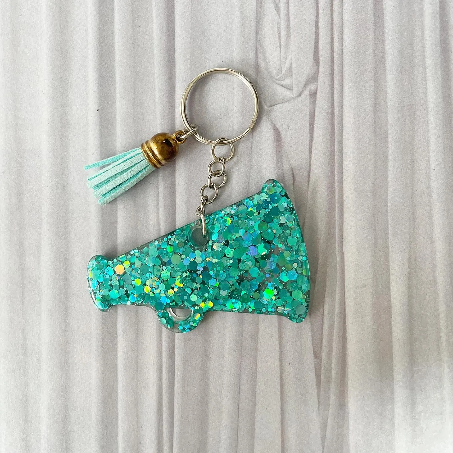 Glittering Cheer Megaphone KeyChain - Cheer Charm Keychains Bulk - Girls Cheerleading Accessories - Ideal Gift for Cheerleaders and Team Members - Light Blue/2pcs