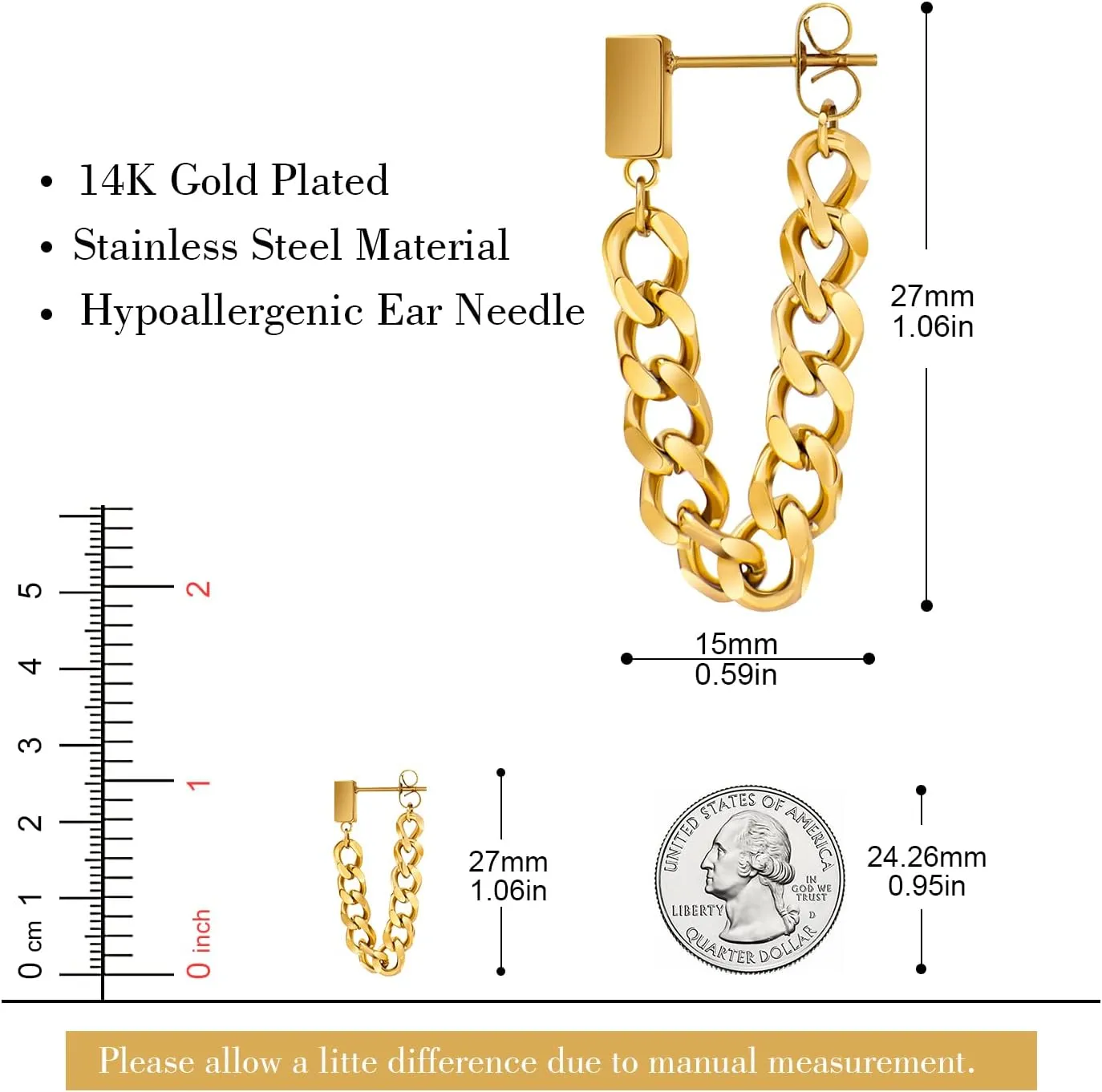 Gold Link Tassel Earrings for Women 14K Gold Plated CZ Link Chain Tassel Earrings Silver Drop Dangle Earring Ears Jewelry Gifts