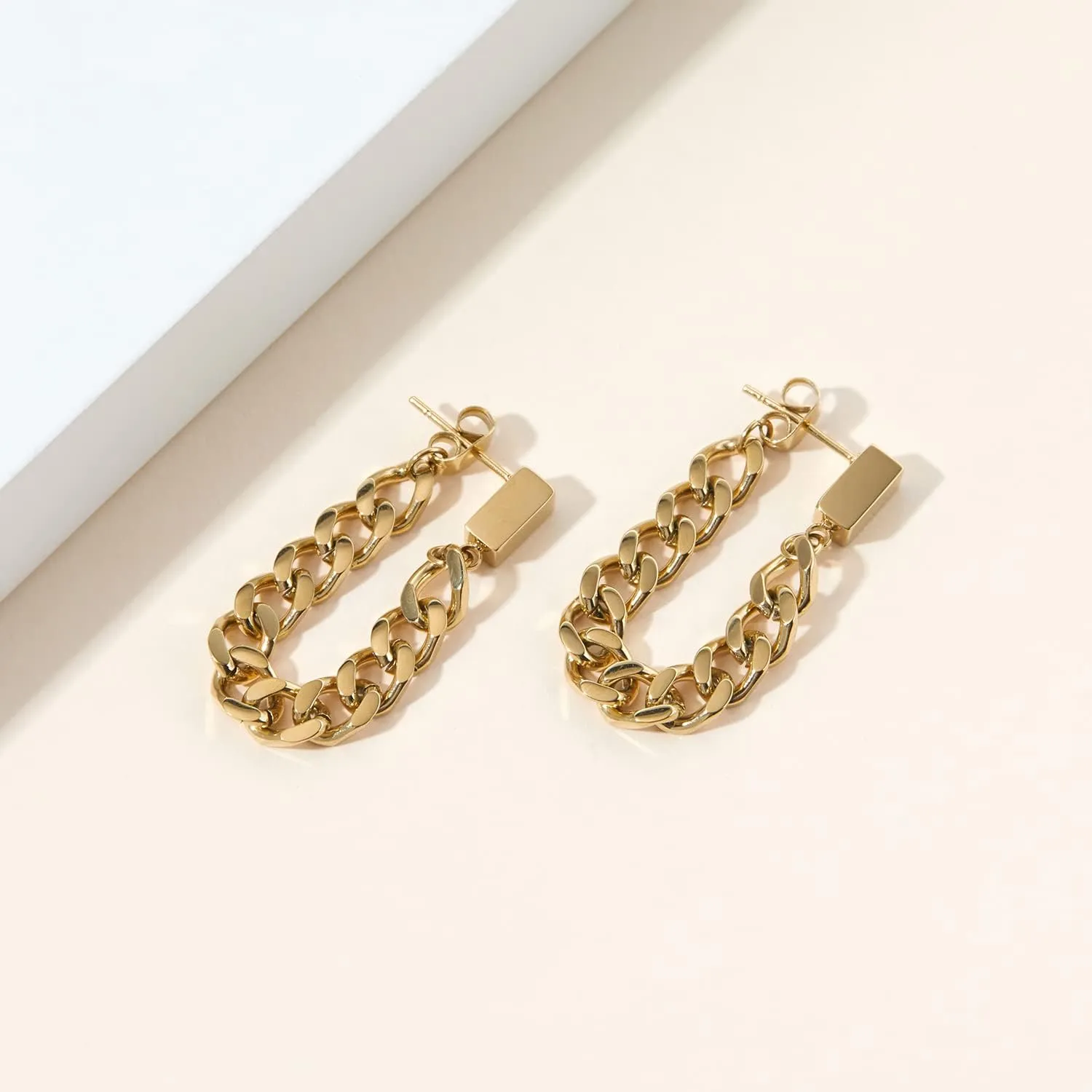 Gold Link Tassel Earrings for Women 14K Gold Plated CZ Link Chain Tassel Earrings Silver Drop Dangle Earring Ears Jewelry Gifts