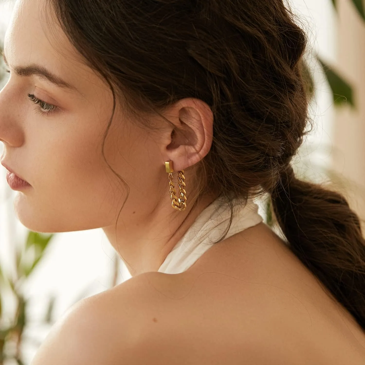 Gold Link Tassel Earrings for Women 14K Gold Plated CZ Link Chain Tassel Earrings Silver Drop Dangle Earring Ears Jewelry Gifts