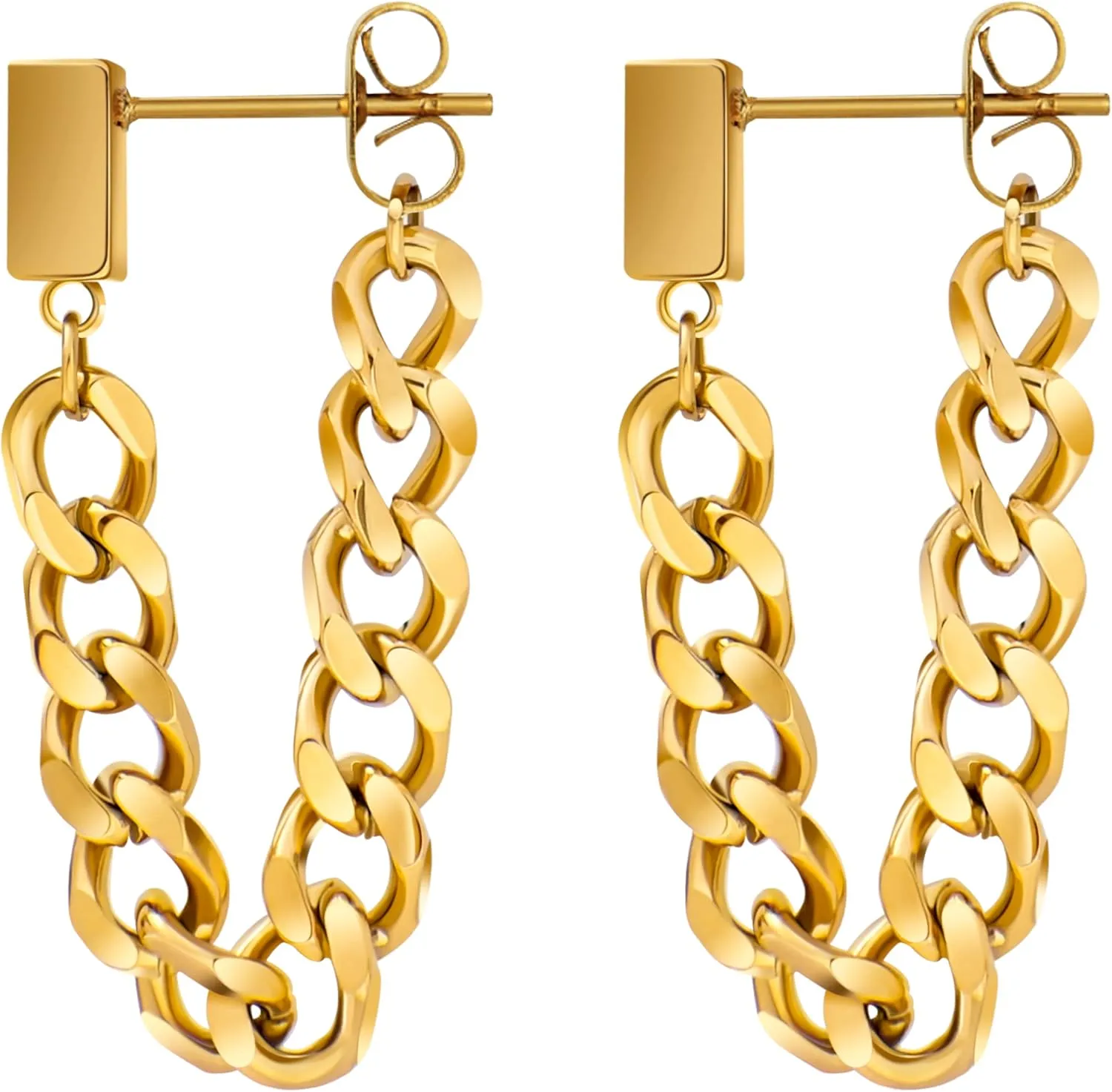 Gold Link Tassel Earrings for Women 14K Gold Plated CZ Link Chain Tassel Earrings Silver Drop Dangle Earring Ears Jewelry Gifts