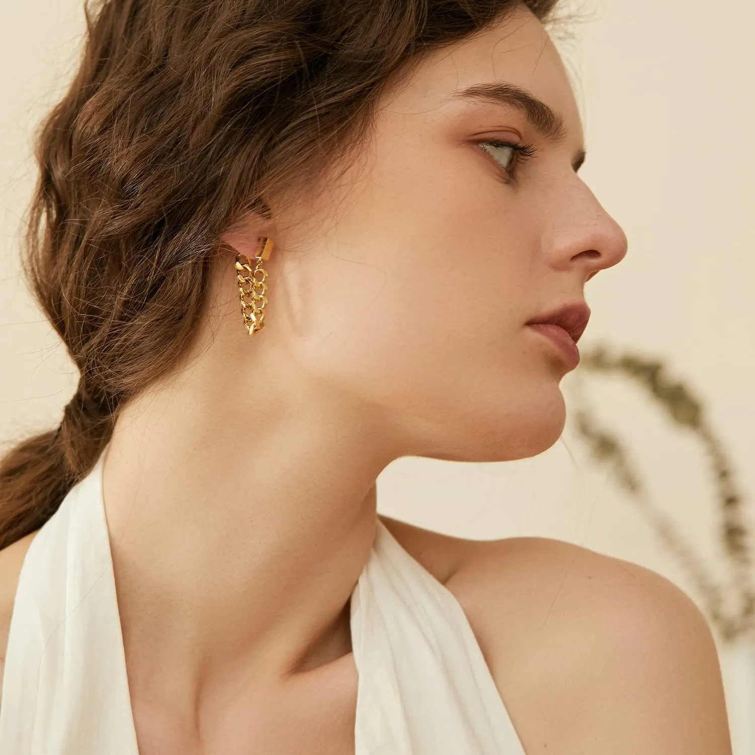 Gold Link Tassel Earrings for Women 14K Gold Plated CZ Link Chain Tassel Earrings Silver Drop Dangle Earring Ears Jewelry Gifts