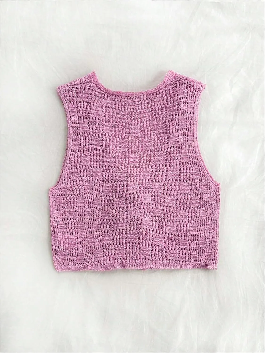 GORGLITTER Women's Crochet Tie Front Vest Open Front Cardigans Sleeveless V Neck Sweater Vest