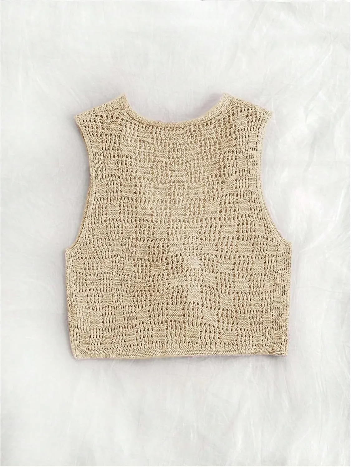 GORGLITTER Women's Crochet Tie Front Vest Open Front Cardigans Sleeveless V Neck Sweater Vest