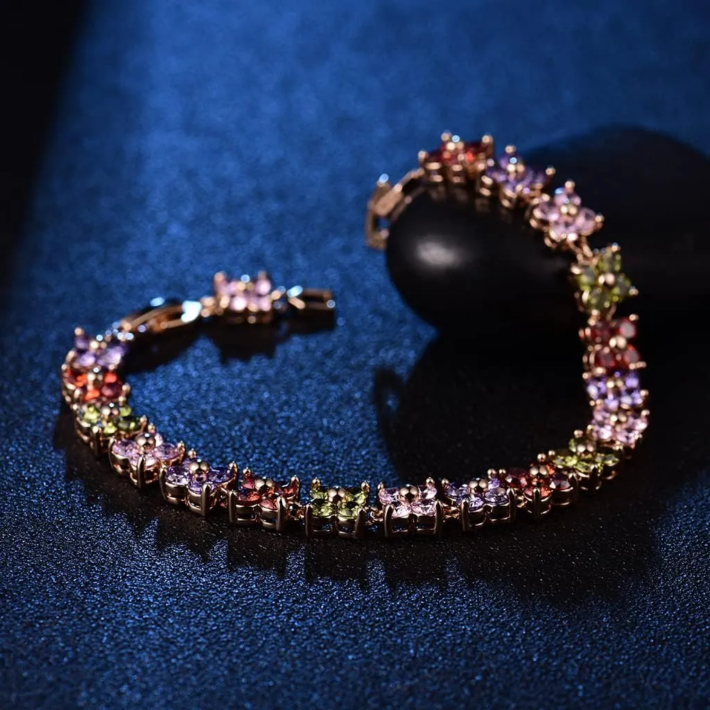 GULICX Fashion Tennis Bracelet Swarovski Elements Crystal Round Crystal Red Bracelet Gold Plated