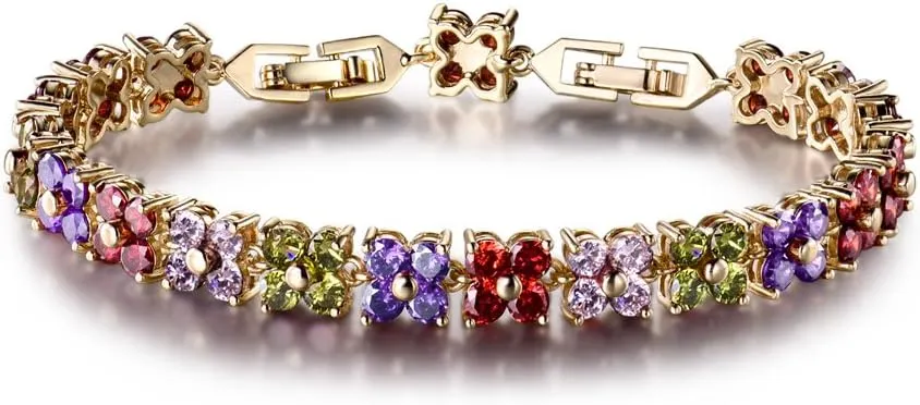 GULICX Fashion Tennis Bracelet Swarovski Elements Crystal Round Crystal Red Bracelet Gold Plated