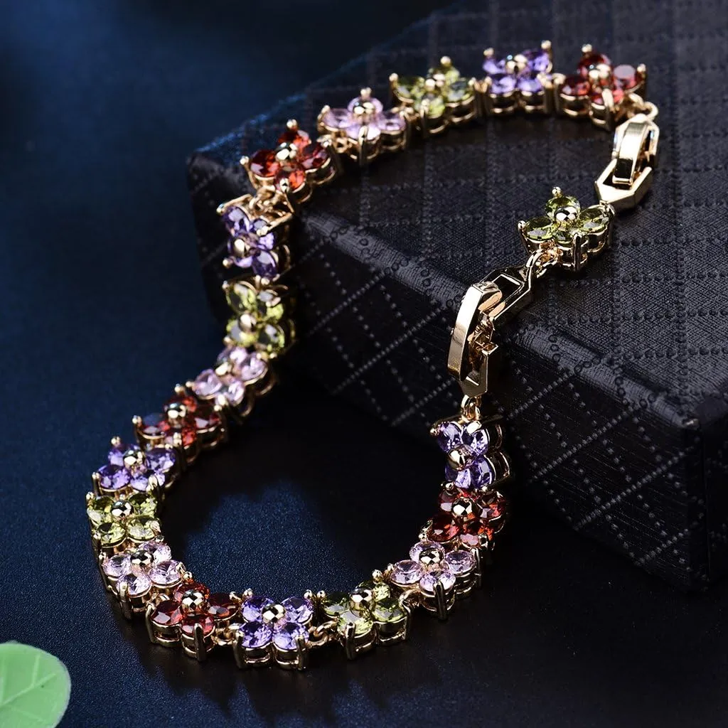 GULICX Fashion Tennis Bracelet Swarovski Elements Crystal Round Crystal Red Bracelet Gold Plated