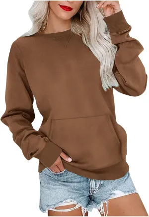 Gumipy Oversized Sweatshirt for Women Trendy Long Sleeve Crewneck Sweatshirts Sweater Casual Fleece Tunic Sweatshirts No Hood