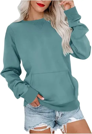 Gumipy Oversized Sweatshirt for Women Trendy Long Sleeve Crewneck Sweatshirts Sweater Casual Fleece Tunic Sweatshirts No Hood
