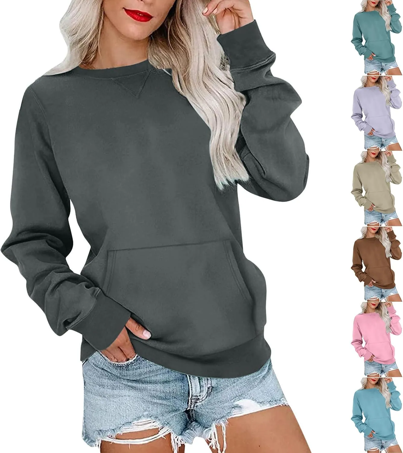 Gumipy Oversized Sweatshirt for Women Trendy Long Sleeve Crewneck Sweatshirts Sweater Casual Fleece Tunic Sweatshirts No Hood